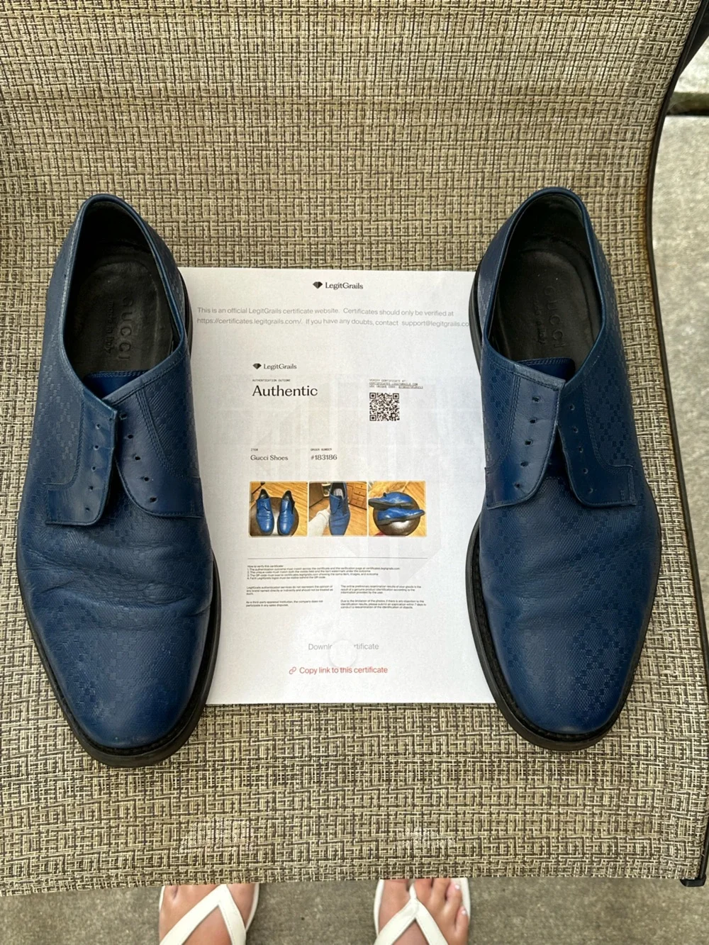 Gucci Derby Lace- Up Men’s Blue Leather Dress Shoes with COA.